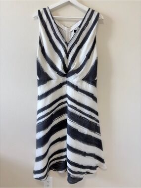 LIDA BADAY Linen Silk Abstract Print Midi Dress Size 12